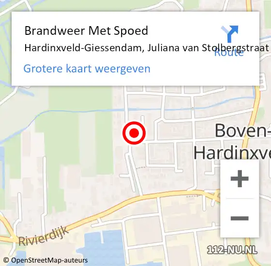 Locatie op kaart van de 112 melding: Brandweer Met Spoed Naar Hardinxveld-Giessendam, Juliana van Stolbergstraat op 24 februari 2022 20:06