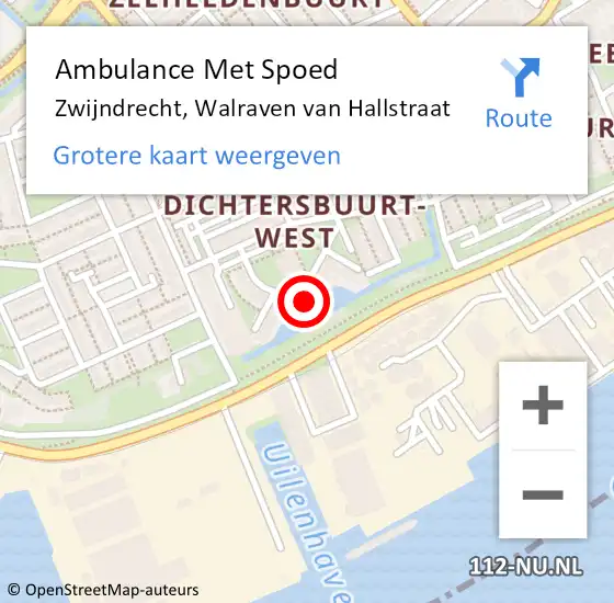 Locatie op kaart van de 112 melding: Ambulance Met Spoed Naar Zwijndrecht, Walraven van Hallstraat op 24 februari 2022 20:25