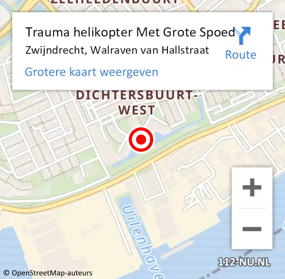 Locatie op kaart van de 112 melding: Trauma helikopter Met Grote Spoed Naar Zwijndrecht, Walraven van Hallstraat op 24 februari 2022 20:28