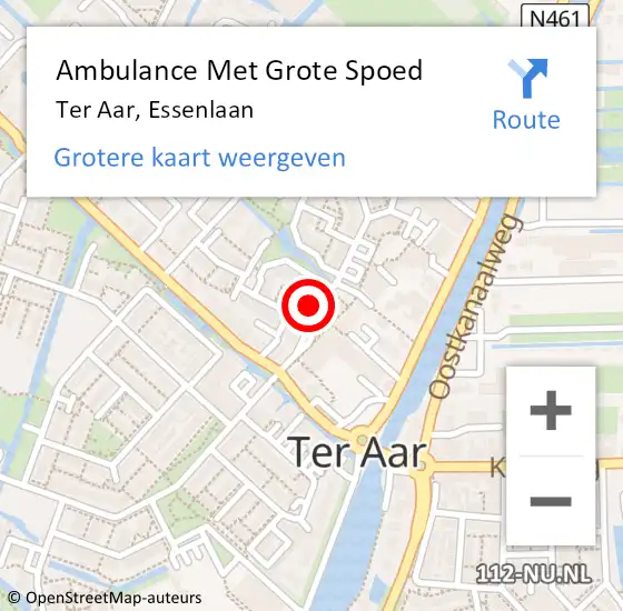 Locatie op kaart van de 112 melding: Ambulance Met Grote Spoed Naar Ter Aar, Essenlaan op 24 februari 2022 20:35