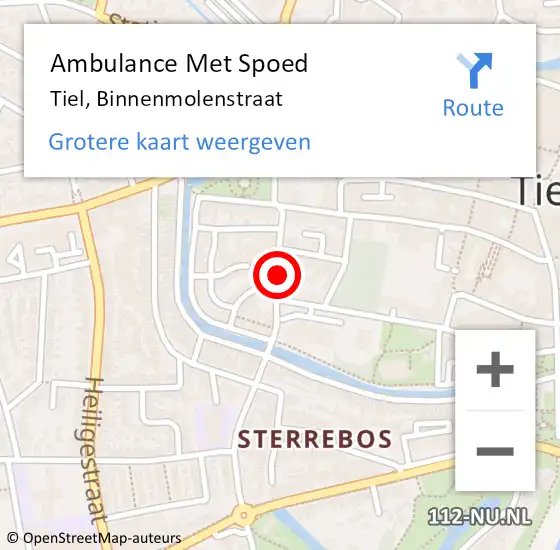 Locatie op kaart van de 112 melding: Ambulance Met Spoed Naar Tiel, Binnenmolenstraat op 24 februari 2022 20:39