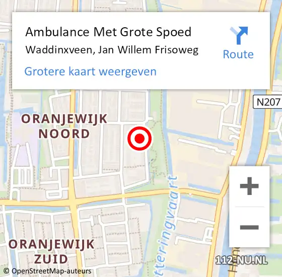 Locatie op kaart van de 112 melding: Ambulance Met Grote Spoed Naar Waddinxveen, Jan Willem Frisoweg op 24 februari 2022 21:11