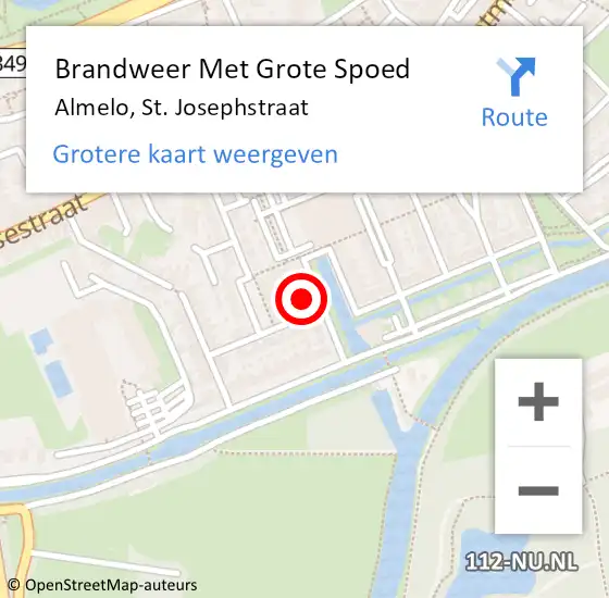 Locatie op kaart van de 112 melding: Brandweer Met Grote Spoed Naar Almelo, St. Josephstraat op 24 februari 2022 21:12