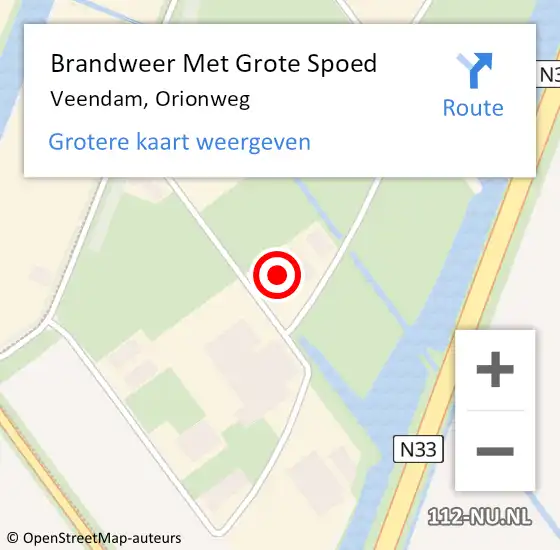 Locatie op kaart van de 112 melding: Brandweer Met Grote Spoed Naar Veendam, Orionweg op 24 februari 2022 21:13