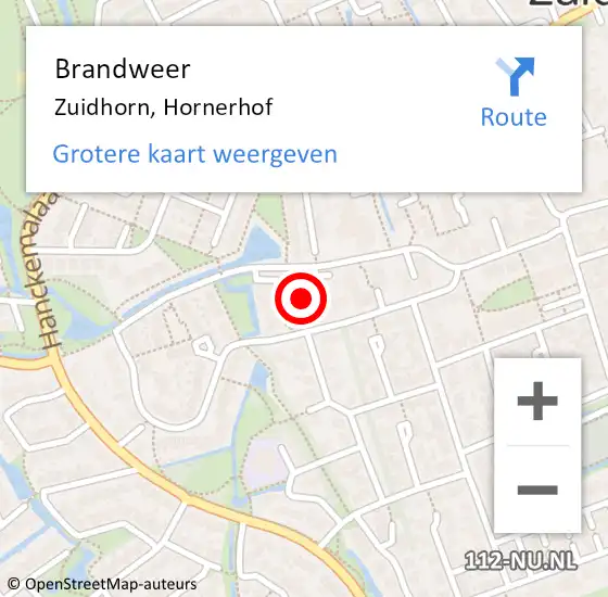 Locatie op kaart van de 112 melding: Brandweer Zuidhorn, Hornerhof op 24 februari 2022 21:18