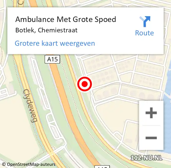 Locatie op kaart van de 112 melding: Ambulance Met Grote Spoed Naar Botlek, Chemiestraat op 24 februari 2022 21:25