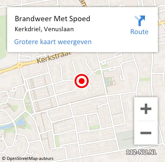 Locatie op kaart van de 112 melding: Brandweer Met Spoed Naar Kerkdriel, Venuslaan op 24 februari 2022 21:31