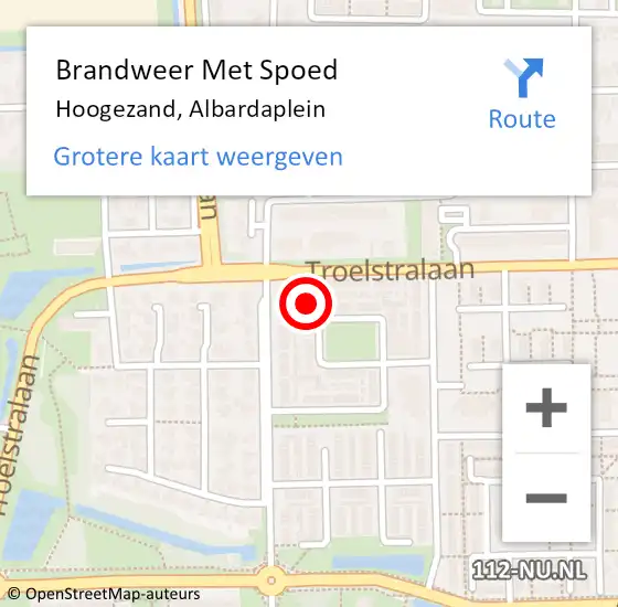 Locatie op kaart van de 112 melding: Brandweer Met Spoed Naar Hoogezand, Albardaplein op 24 februari 2022 21:52