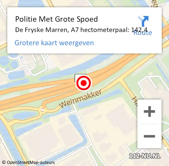 Locatie op kaart van de 112 melding: Politie Met Grote Spoed Naar De Fryske Marren, A7 hectometerpaal: 142,4 op 24 februari 2022 21:59