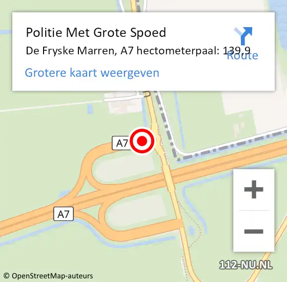 Locatie op kaart van de 112 melding: Politie Met Grote Spoed Naar De Fryske Marren, A7 hectometerpaal: 139,9 op 24 februari 2022 22:00