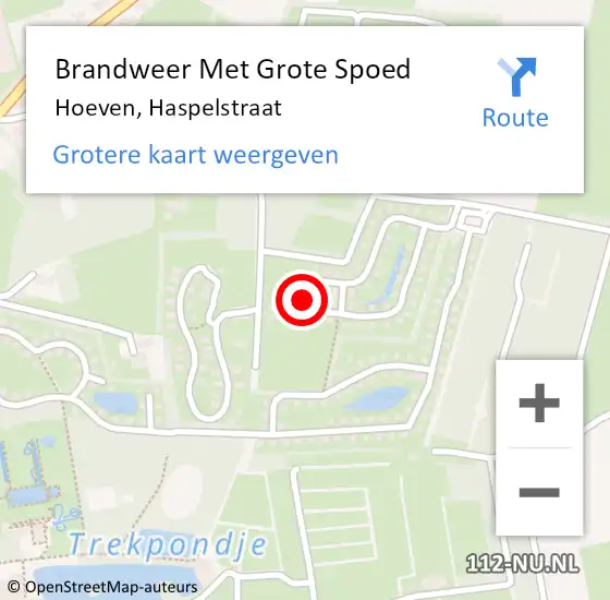 Locatie op kaart van de 112 melding: Brandweer Met Grote Spoed Naar Hoeven, Haspelstraat op 24 februari 2022 22:07