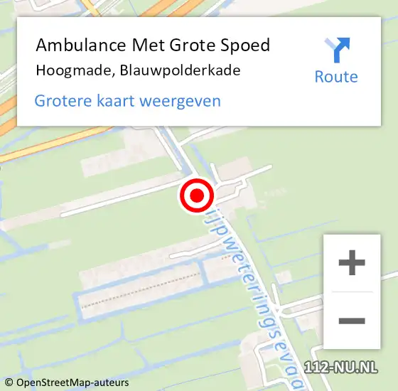 Locatie op kaart van de 112 melding: Ambulance Met Grote Spoed Naar Hoogmade, Blauwpolderkade op 24 februari 2022 23:00