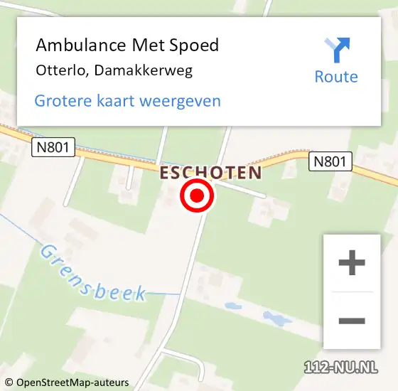 Locatie op kaart van de 112 melding: Ambulance Met Spoed Naar Otterlo, Damakkerweg op 24 februari 2022 23:02