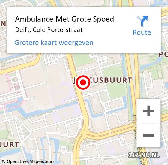 Locatie op kaart van de 112 melding: Ambulance Met Grote Spoed Naar Delft, Cole Porterstraat op 24 februari 2022 23:33