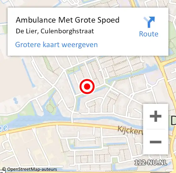 Locatie op kaart van de 112 melding: Ambulance Met Grote Spoed Naar De Lier, Culenborghstraat op 25 februari 2022 01:21