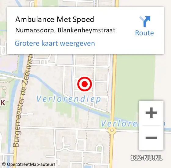 Locatie op kaart van de 112 melding: Ambulance Met Spoed Naar Numansdorp, Blankenheymstraat op 25 februari 2022 01:26