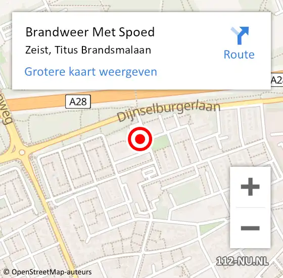 Locatie op kaart van de 112 melding: Brandweer Met Spoed Naar Zeist, Titus Brandsmalaan op 25 februari 2022 02:17