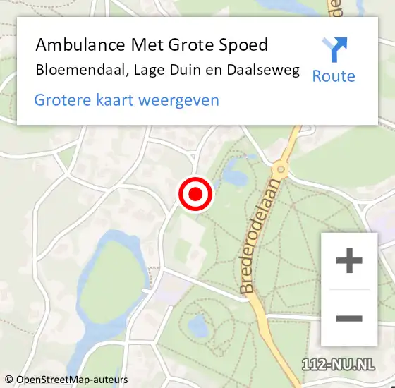 Locatie op kaart van de 112 melding: Ambulance Met Grote Spoed Naar Bloemendaal, Lage Duin en Daalseweg op 25 februari 2022 03:10