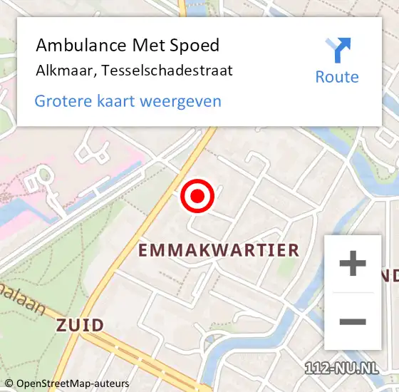 Locatie op kaart van de 112 melding: Ambulance Met Spoed Naar Alkmaar, Tesselschadestraat op 25 februari 2022 03:23