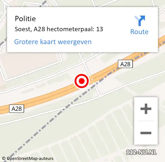 Locatie op kaart van de 112 melding: Politie Soest, A28 hectometerpaal: 13 op 25 februari 2022 06:33