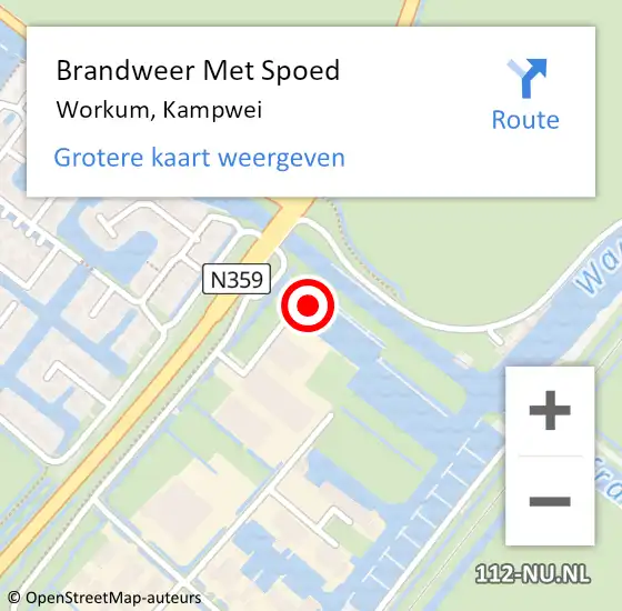 Locatie op kaart van de 112 melding: Brandweer Met Spoed Naar Workum, Kampwei op 9 juli 2014 14:06