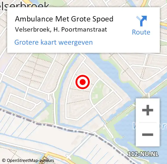 Locatie op kaart van de 112 melding: Ambulance Met Grote Spoed Naar Velserbroek, H. Poortmanstraat op 25 februari 2022 07:34