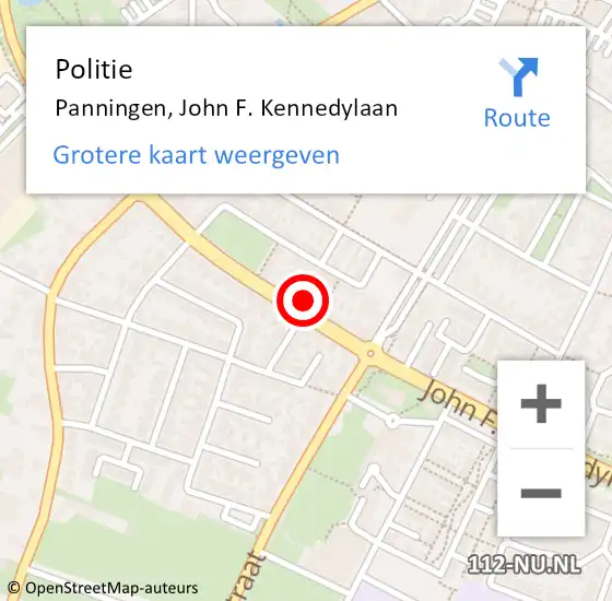 Locatie op kaart van de 112 melding: Politie Panningen, John F. Kennedylaan op 25 februari 2022 08:04