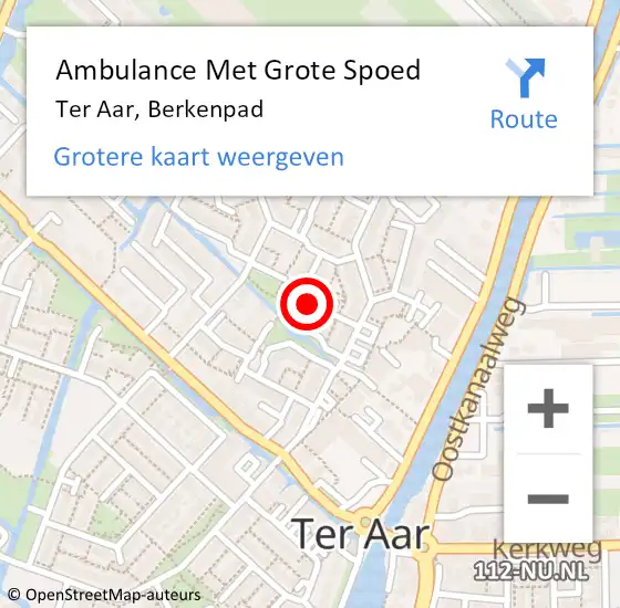 Locatie op kaart van de 112 melding: Ambulance Met Grote Spoed Naar Ter Aar, Berkenpad op 25 februari 2022 08:17