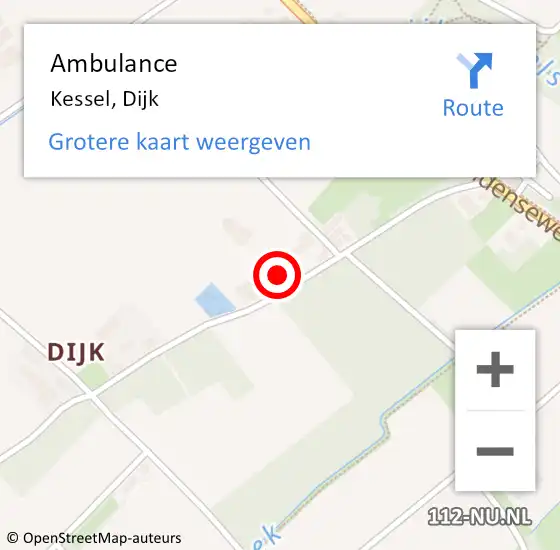 Locatie op kaart van de 112 melding: Ambulance Kessel, Dijk op 25 februari 2022 08:19