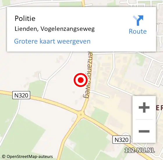 Locatie op kaart van de 112 melding: Politie Lienden, Vogelenzangseweg op 25 februari 2022 08:21