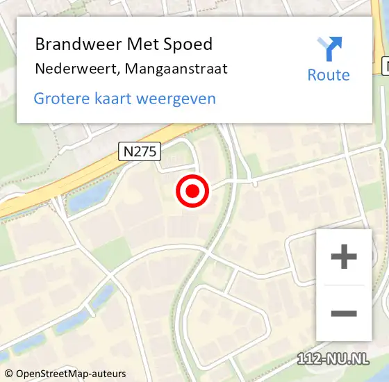 Locatie op kaart van de 112 melding: Brandweer Met Spoed Naar Nederweert, Mangaanstraat op 25 februari 2022 08:44