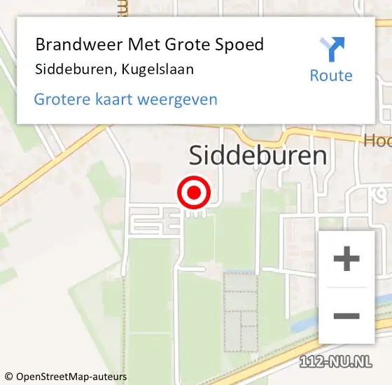 Locatie op kaart van de 112 melding: Brandweer Met Grote Spoed Naar Siddeburen, Kugelslaan op 25 februari 2022 08:47