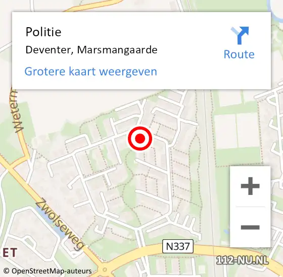 Locatie op kaart van de 112 melding: Politie Deventer, Marsmangaarde op 25 februari 2022 08:48