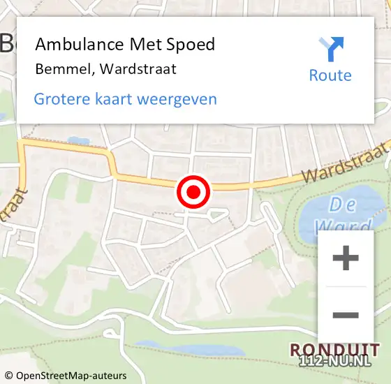 Locatie op kaart van de 112 melding: Ambulance Met Spoed Naar Bemmel, Wardstraat op 25 februari 2022 08:49