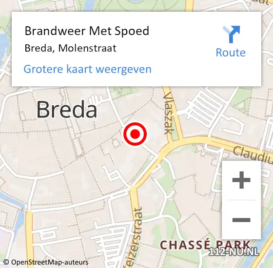 Locatie op kaart van de 112 melding: Brandweer Met Spoed Naar Breda, Molenstraat op 25 februari 2022 09:00