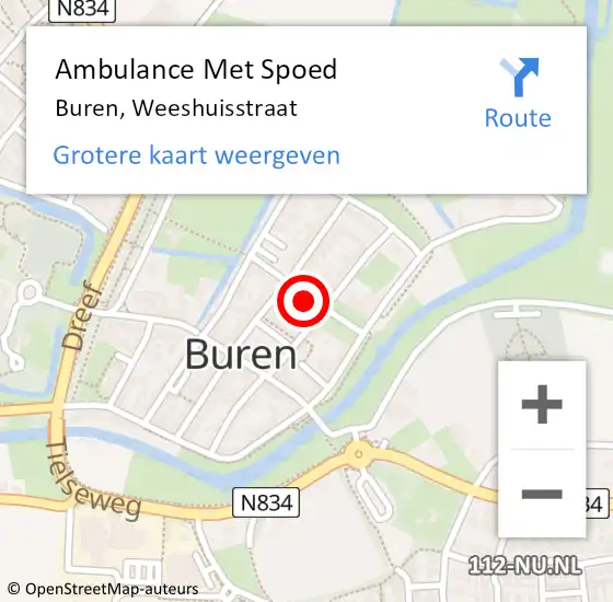 Locatie op kaart van de 112 melding: Ambulance Met Spoed Naar Buren, Weeshuisstraat op 25 februari 2022 09:11