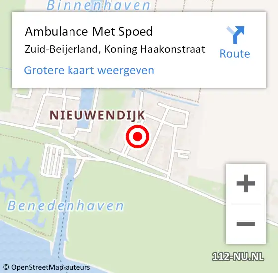 Locatie op kaart van de 112 melding: Ambulance Met Spoed Naar Zuid-Beijerland, Koning Haakonstraat op 25 februari 2022 09:33