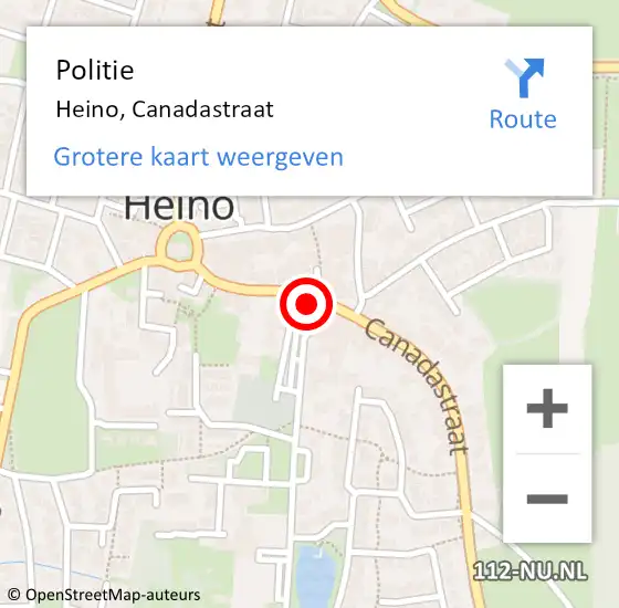 Locatie op kaart van de 112 melding: Politie Heino, Canadastraat op 25 februari 2022 09:34