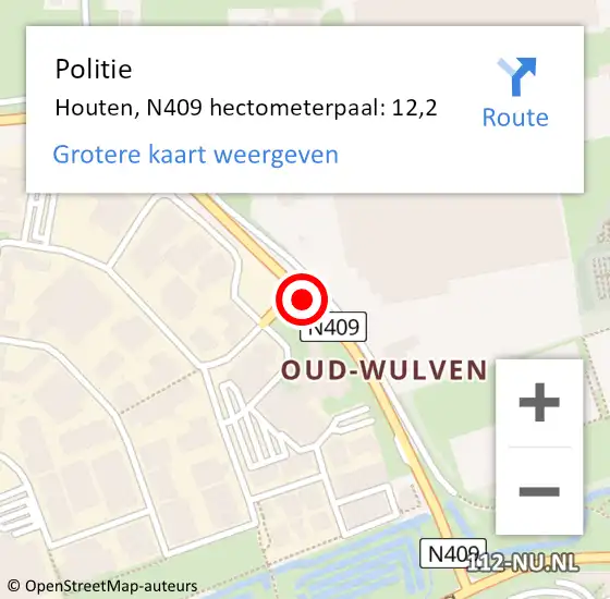 Locatie op kaart van de 112 melding: Politie Houten, N409 hectometerpaal: 12,2 op 25 februari 2022 09:56