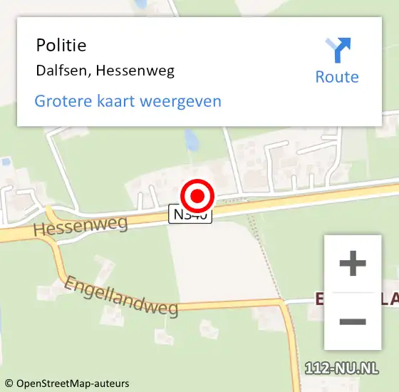 Locatie op kaart van de 112 melding: Politie Dalfsen, Hessenweg op 25 februari 2022 11:07