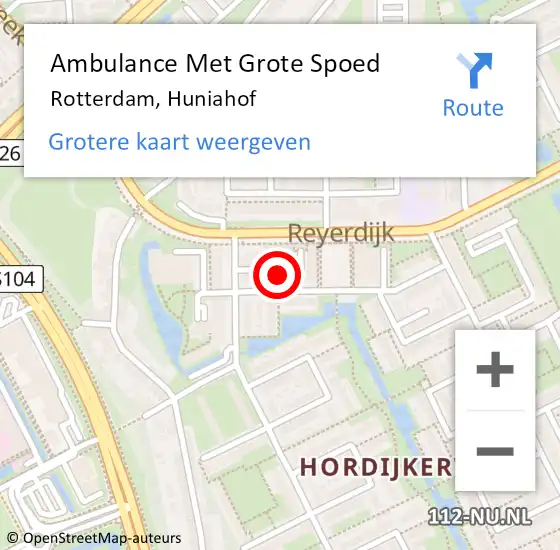 Locatie op kaart van de 112 melding: Ambulance Met Grote Spoed Naar Rotterdam, Huniahof op 25 februari 2022 11:27