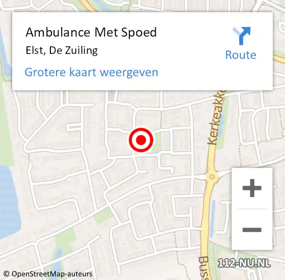 Locatie op kaart van de 112 melding: Ambulance Met Spoed Naar Elst, De Zuiling op 25 februari 2022 11:34