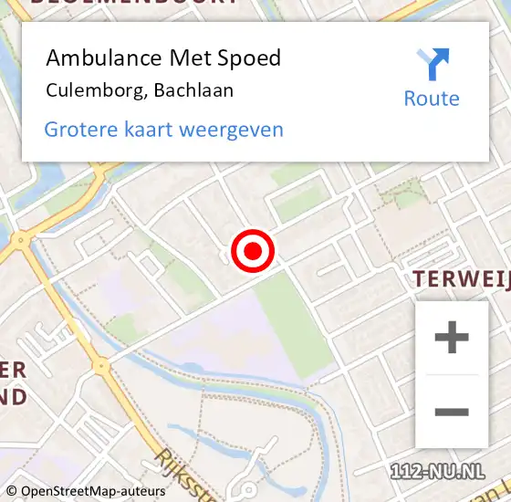 Locatie op kaart van de 112 melding: Ambulance Met Spoed Naar Culemborg, Bachlaan op 25 februari 2022 11:53