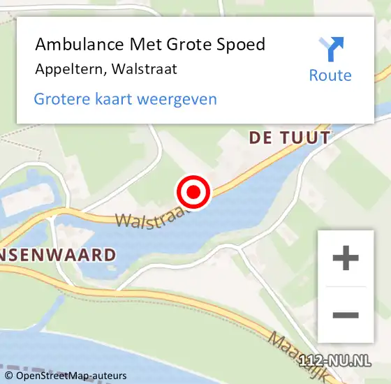 Locatie op kaart van de 112 melding: Ambulance Met Grote Spoed Naar Appeltern, Walstraat op 25 februari 2022 11:59