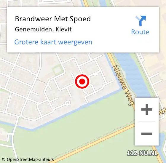 Locatie op kaart van de 112 melding: Brandweer Met Spoed Naar Genemuiden, Kievit op 25 februari 2022 12:20