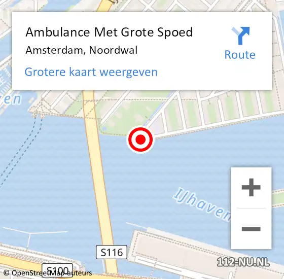 Locatie op kaart van de 112 melding: Ambulance Met Grote Spoed Naar Amsterdam, Noordwal op 25 februari 2022 12:30
