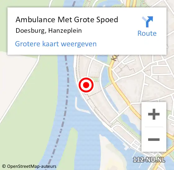 Locatie op kaart van de 112 melding: Ambulance Met Grote Spoed Naar Doesburg, Hanzeplein op 25 februari 2022 12:40