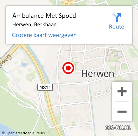 Locatie op kaart van de 112 melding: Ambulance Met Spoed Naar Herwen, Berkhaag op 25 februari 2022 12:54