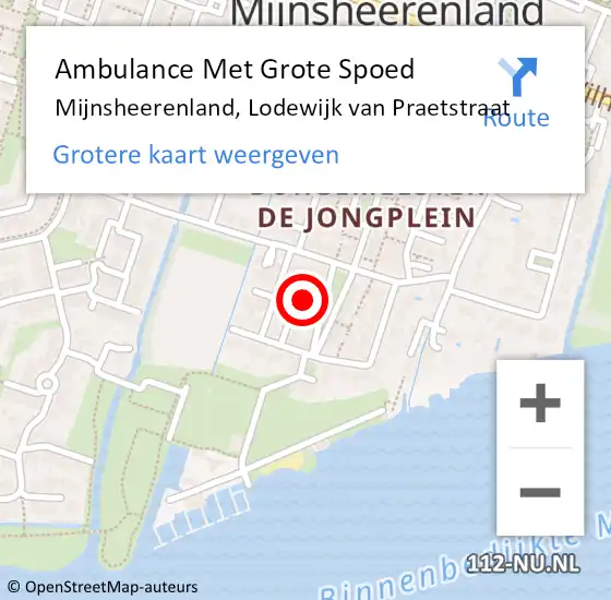 Locatie op kaart van de 112 melding: Ambulance Met Grote Spoed Naar Mijnsheerenland, Lodewijk van Praetstraat op 25 februari 2022 13:03