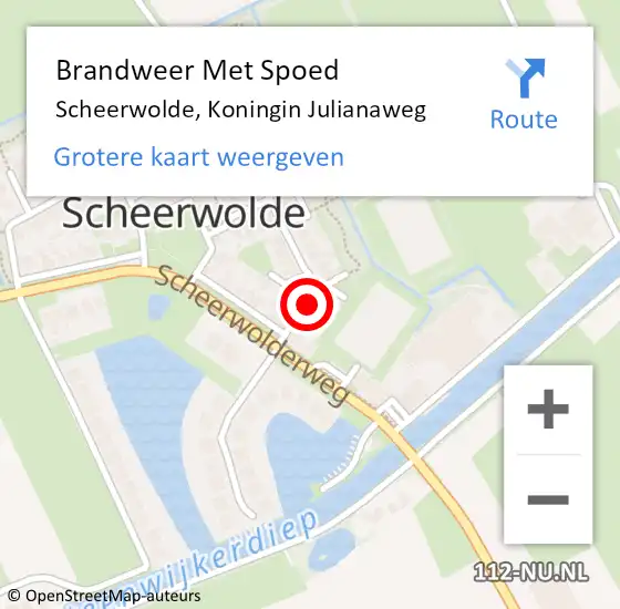 Locatie op kaart van de 112 melding: Brandweer Met Spoed Naar Scheerwolde, Koningin Julianaweg op 25 februari 2022 13:06